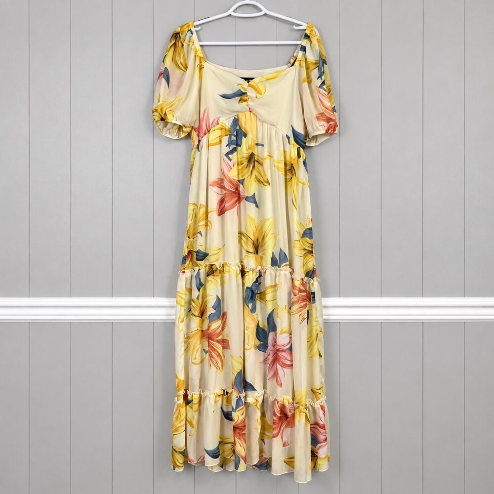 Maxi Dress Size 10 Women's Yellow Puff Sleeve Tiered Kate and Lily